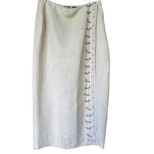 Karen Scott Beige‎ Minimalist Embroidered Linen Blend Midi Skirt. Size 12